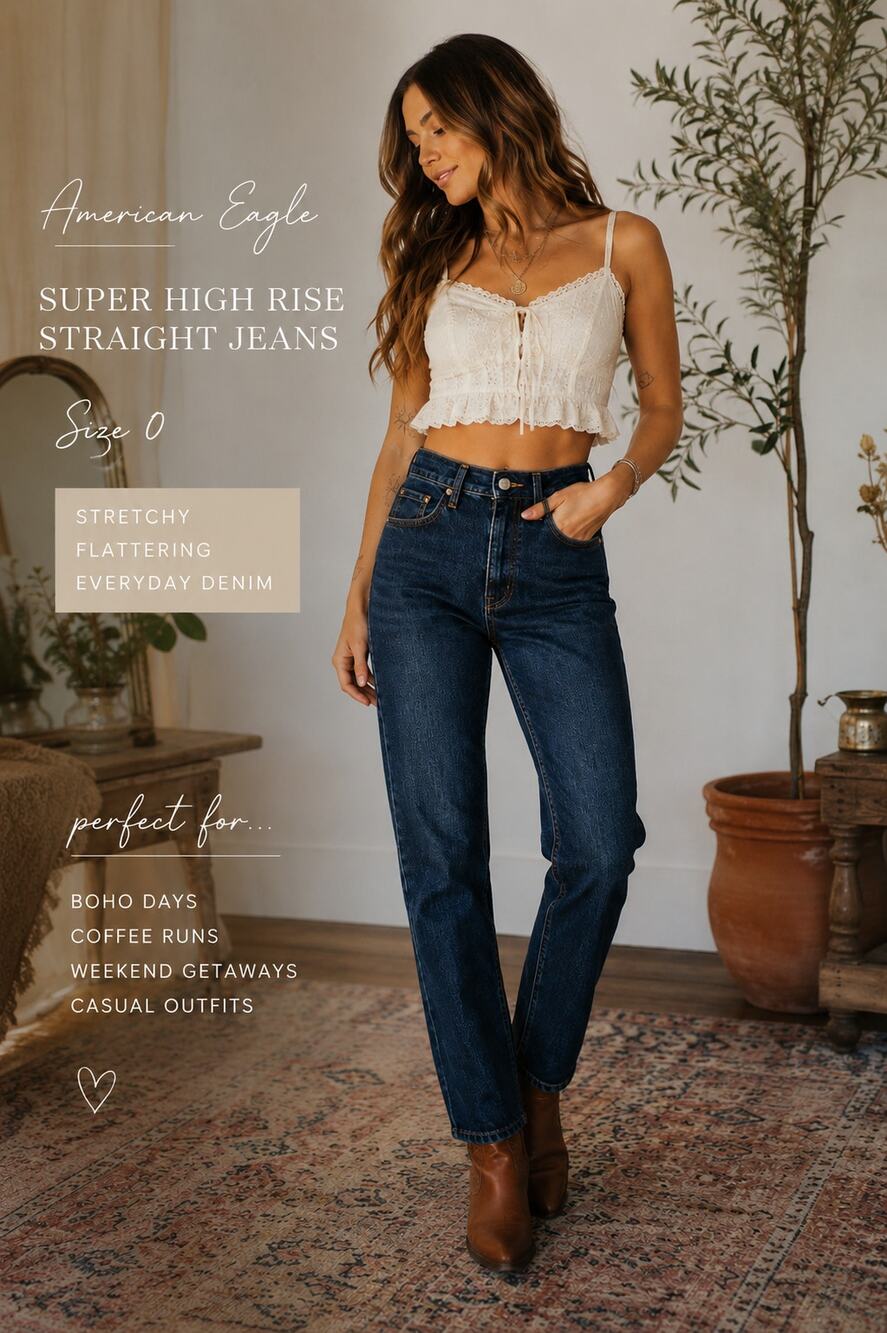 American Eagle Super High Rise Ankle Straight Jeans Size 0 Dark Wash Stretch